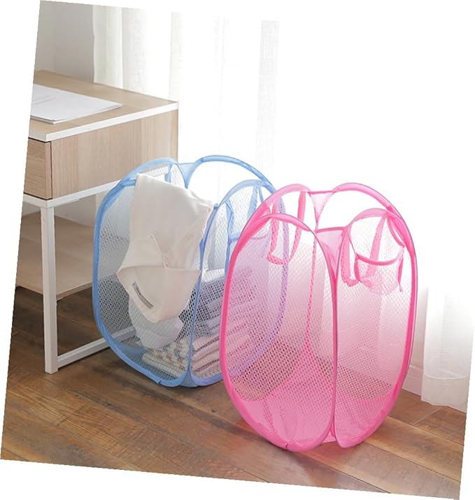 Fine Mesh Dirty Clothes Basket with Handles Nylon Laundry Storage Organizer for Bathroom Bedroom Dorm Safe Edge Design Lightweight and Portable Storage Bin for Shoes Random Color