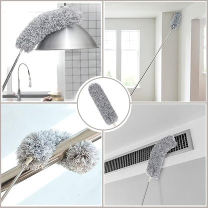 Microfiber Duster Cleaning Kit with 100 Inch Telescoping Extension Pole, Reusable Bendable Dusters, Washable Dusters for Cleaning Ceilings Fan Gray