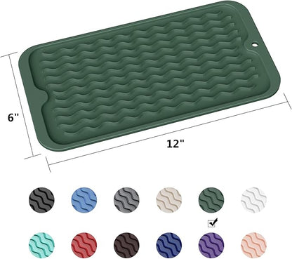 ZLR Silicone Sponge Holder & Sink Caddy Tray (6" x 12") - Narrow Dish Drying Mat for Kitchen Counter - Waterproof Soap Dispenser Organizer, Non-Slip Bathroom Vanity Tray (Dark Green)