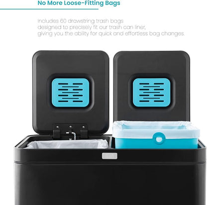 Home Zone Living 2-Pack 8 Gallon Kitchen Trash Bags with Drawstring Handles, Heavy Duty Custom Fit Design for 30 Liter Dual Recycling Liners, Code 30R, 60 Count