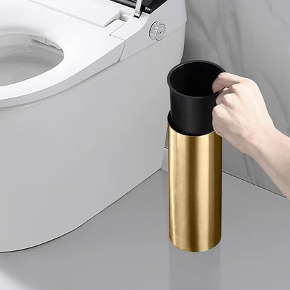 Toilet Brush and Holder Set - Brushed Stainless Steel Gold Toilet Brush and Holder with Removable Liner and Splash Protection - Dense bristles (with Brush Handle)