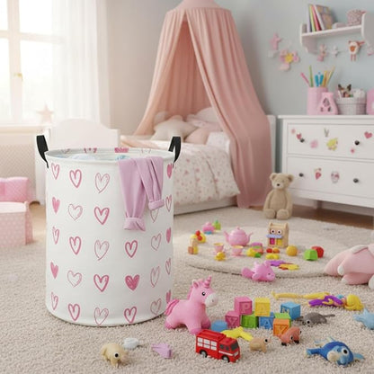 Baby Laundry Hamper kids laundry Basket Waterproof Laundry Bag for Bedroom Toy Clothes Organizer Room Décor(Pink Heart)
