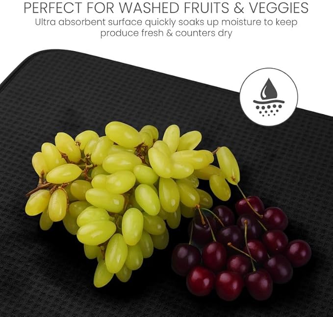 Bellemain XL Dish Mat Microfiber Dish Drying Mat, Super absorbent (Black, 17" x 24")
