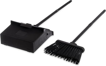 Carlisle FoodService Products Duo-Pan Lobby Broom and Dustpan Set – 36" Upright Broom with 2-Piece Handle and Pivoting Pan – Compact Commercial Floor Tool for Tight Spaces, Black