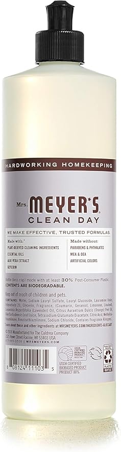 Mrs. MEYER'S Signature Scents 3-Piece Liquid Dish Soap Set Refreshing Lemon, Soothing Lavender, and Fresh Basil (16 oz Each)