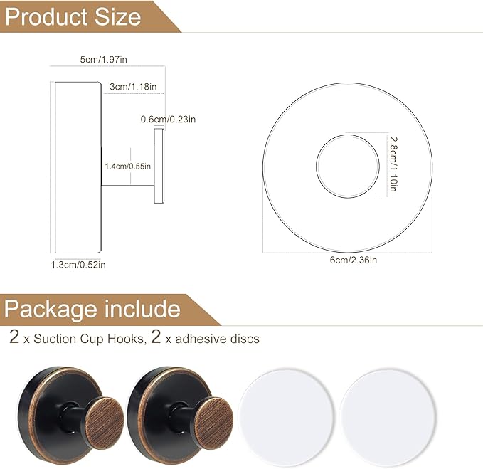 ZESLMG Bronze Suction Cup Hooks for Glass Window, Shower Hook for Inside Shower, Removable Towel Hooks for Bathroom Kitchen Wall Glass Door, Wreaths Loofah Suction Hook for Hanging, 2 Pack