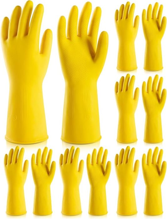 6 Pairs Rubber Cleaning Gloves,Reusable Dishwashing Gloves,Household Dish Gloves for Washing,Cleaning,Kitchen,Painting, Gardening, Pet Care,Extra Thickness,Non-Slip,13", 20 Mil, Heavy Duty,L
