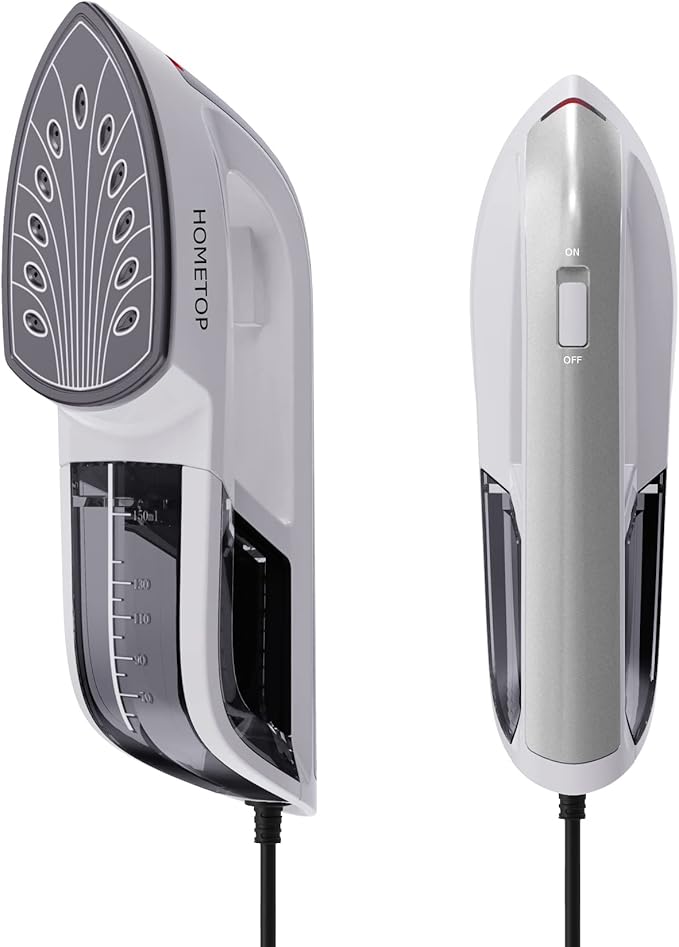 HOMETOP Professional Handheld Steamer, Garment Steamer Iron for Clothes, 1300W 40s Rapid Even Heat Ceramic Coated Soleplate, Portable Steamer Iron for Home and Travel (Silver)