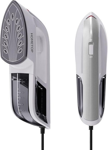 HOMETOP Professional Handheld Steamer, Garment Steamer Iron for Clothes, 1300W 40s Rapid Even Heat Ceramic Coated Soleplate, Portable Steamer Iron for Home and Travel (Silver)
