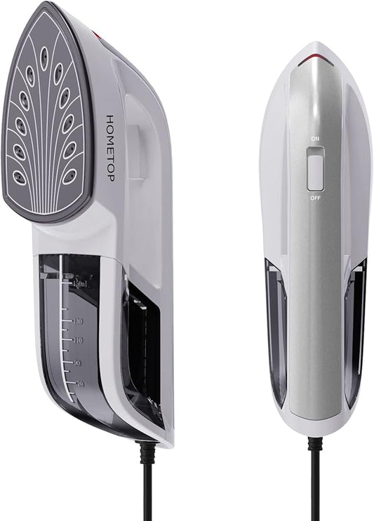 HOMETOP Professional Handheld Steamer, Garment Steamer Iron for Clothes, 1300W 40s Rapid Even Heat Ceramic Coated Soleplate, Portable Steamer Iron for Home and Travel (Silver)