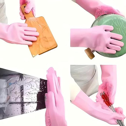 Silicone Dishwashing Gloves, Reusable Kitchen Gloves for Washing Dishes, Cleaning Brush for Kitchen Tasks, Hand Skin Protection
