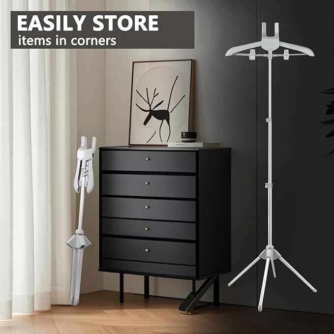 Foldable Clothes Steamer Stand with Adjustable Height–Universal Garment Steamer Rack Compatible with Most Steamers, Portable Hanging Metal Clothes Stand for Graduation Cap Clothing