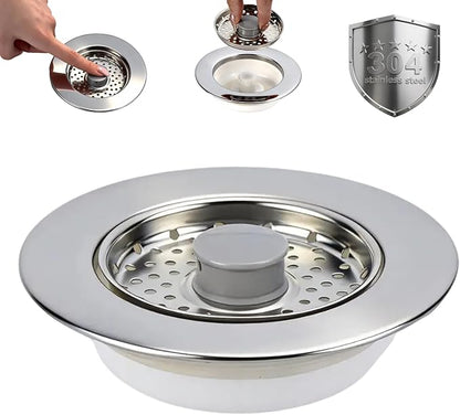 Sink Drain Strainer - Kitchen Sink Stopper, 3 In 1 Kitchen Sink Drain Strainer with Anti-Clogging Basket, Fit US Standard 3-1/2'' Sink Hole