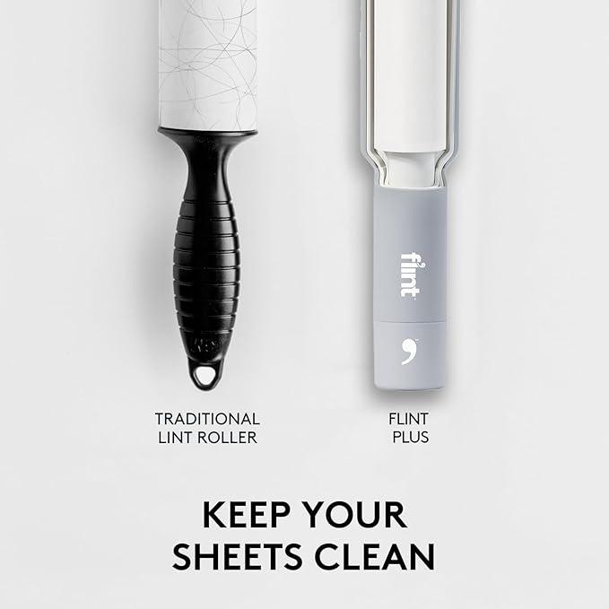 Flint Plus XL Retractable Lint Remover & Pet Hair Roller for Clothes – Refillable & Reusable Lint Roller with 140 Extra Sticky Tear-Off Sheets – Value Pack, Light Grey