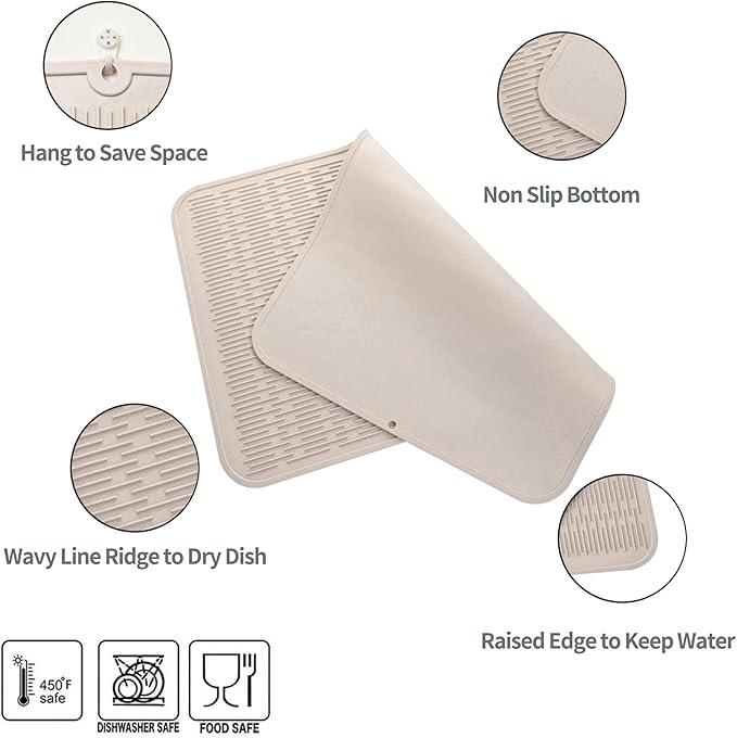 MicoYang Silicone Dish Drying Mat for Multiple Usage,Easy clean,Eco-friendly,Heat-resistant Silicone Mat for Kitchen Counter or Sink,Refrigerator or Drawer Liner Tapioca 3XL 28 inches x 18 inches