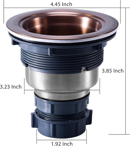 KONE 3/1-2 Inch Sink Drain Assembly Antique Copper Kitchen Sink Drain Kit Copper Stainless Steel Sink Basket Strainer Rubber Stopper, Sealing Lid/Removable Deep Waste Basket for Home, Kitchen