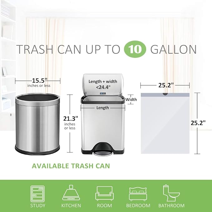 10 Gallon 120 Counts Strong Drawstring Trash Bags Garbage Bags by Teivio, Bathroom Trash Can Bin Liners, Plastic Bags for home office kitchen, White