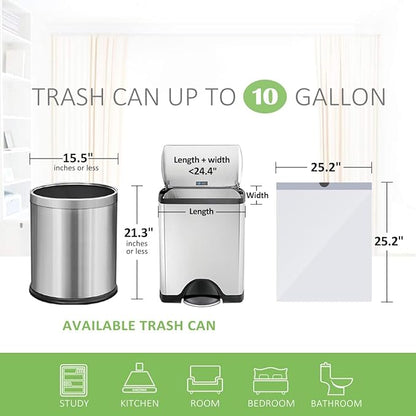 10 Gallon 120 Counts Strong Drawstring Trash Bags Garbage Bags by Teivio, Bathroom Trash Can Bin Liners, Plastic Bags for home office kitchen, White
