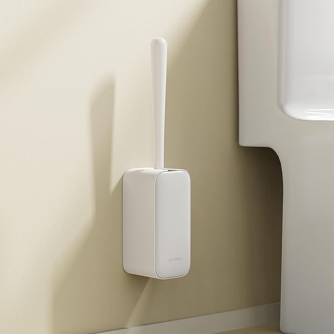 Toilet Cleaner Brush, Diveotree Toilet Brush and Holder for Dead Corner Cleaning, Wall Mounted Toilet Bowl Brush for Bathroom Decor, Toilet Scrubber Brush for Home/Hotel (White, 1pack)