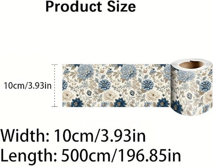 Blue Floral Wallpaper Border 196x4 Inch Peel and Stick Removable Vinyl Wall Border Elegant Blue and Beige Flower Wall Trim for Kitchen Bathroom Bedroom Living Room Home Decor