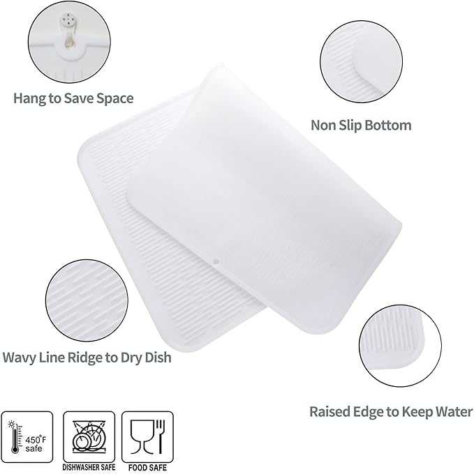 MicoYang Silicone Dish Drying Mat for Multiple Usage,Easy clean,Eco-friendly,Heat-resistant Silicone Mat for Kitchen Counter or Sink,Refrigerator or Drawer Liner Translucent 3XL 28 inches x 18 inches