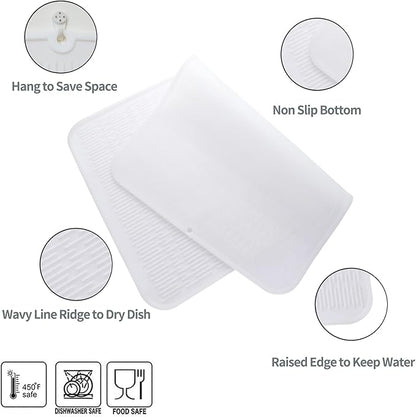 MicoYang Silicone Dish Drying Mat for Multiple Usage,Easy clean,Eco-friendly,Heat-resistant Silicone Mat for Kitchen Counter or Sink,Refrigerator or Drawer Liner Translucent 3XL 28 inches x 18 inches