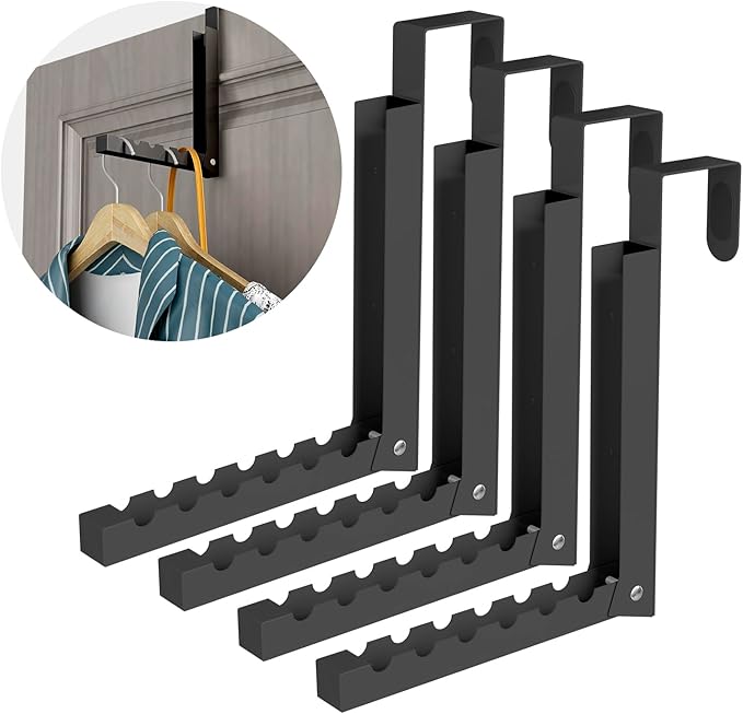 Over The Door Hanger Folding Clothes Drying Rack, Folding Hanging Coat Rack for Indoor Laundry Room Compact Small Space Foldable Portable Clothing Hanger Hook Collapsible- 4 Pack （Black）