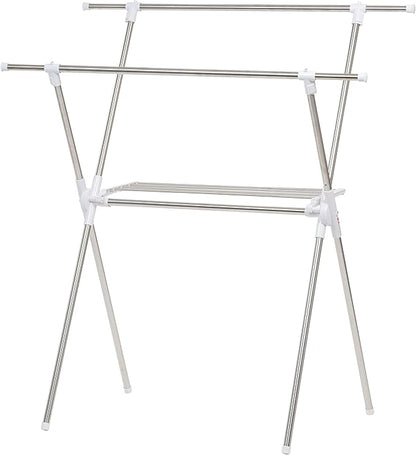 IRIS USA Foldable Drying Rack with Extendable Rods for Large Laundry Loads, Clothes Drying Rack, Freestanding Foldable Laundry Rack, Anti-Skid Feet, Portable and Storable, Silver