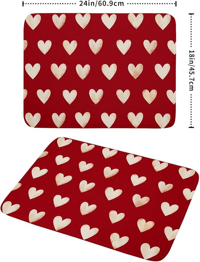 Valentines Day Dish Drying Mat 18 x 24 Inch With Absorbent Reversible Microfiber Red Love Heart Valentine Drying Anniversary Wedding Dish Drainer Mat Fast Dry For Kitchen Dining Room Decor