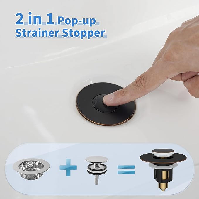 iFealClear Metal Universal Bathroom Sink Stopper, Upgraded Stainless Steel Sink Drain Strainer for 1.1''~2.36" Basin Pop Up Drain Strainer, Anti-Clogging Filter Basket, Oil Rubbed Bronze