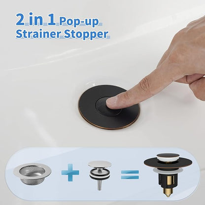 iFealClear Metal Universal Bathroom Sink Stopper, Upgraded Stainless Steel Sink Drain Strainer for 1.1''~2.36" Basin Pop Up Drain Strainer, Anti-Clogging Filter Basket, Oil Rubbed Bronze