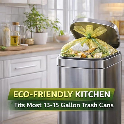 13 Gallon Biodegradable Trash Bags with Drawstrings, 75 Count Plant Based, Code Q Tall Kitchen Compost Bags 50 Liter Bin - Green Garbage Liners - 1.3 mil Thick Heavy Duty and Eco Friendly Trash Bags