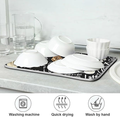 Coffee Black Dish Drying Mat for Kitchen Coffee Beans Maker Cappuccino Latte Chocolate Microfiber Drying Mats Absorbent Reversible Dish Pad Medium Dish Draining Mat 16x18 inch
