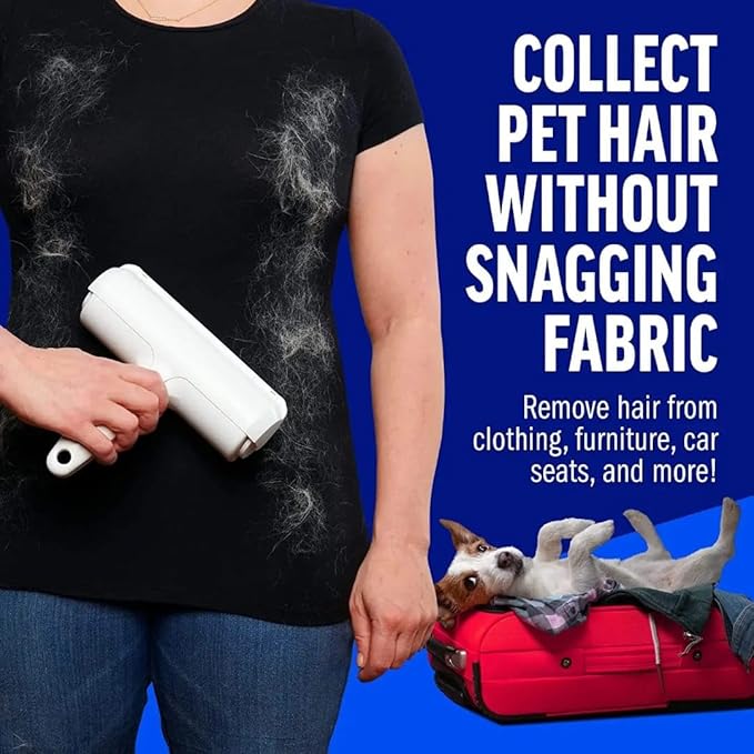 EcoPet's Pet Hair Remover – Reusable Lint Roller for Cat & Dog Fur on Furniture, Clothes, Couch, Carpet, Car, Rugs & Bedding – Portable Hair Removal Tool, Eco-Friendly, Upgraded Handle (White & Red)