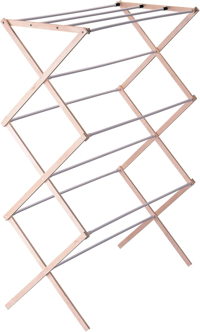Household Essentials 5001 Collapsible Folding Wooden Clothes Drying Rack For Laundry | Pre Assembled
