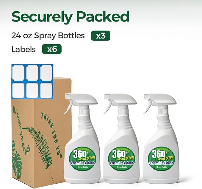 T4U Spray Bottles for Cleaning, 24 OZ Empty Spray Bottles Heavy Duty, Plastic Spray Bottles for Cleaning Solutions, Cleaning Spray Bottle for Household Cleaning Bleach, Industrial Chemical (3 Pack)