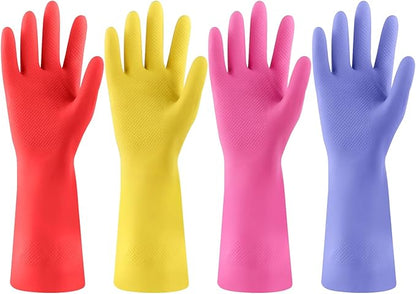 Rubber gloves for dishwashing 4 Pairs, Kitchen gloves for dish cleaning gloves, Reusable (XL, Colorful)