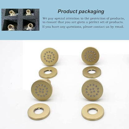 Brass Round Shower Body Spray Jets 4 Pack, HOMEDEC Spa Massage Nozzle 2inch Rain Showerhead Wall Mount Rainfall Shower Head Sprayer, Brushed Gold