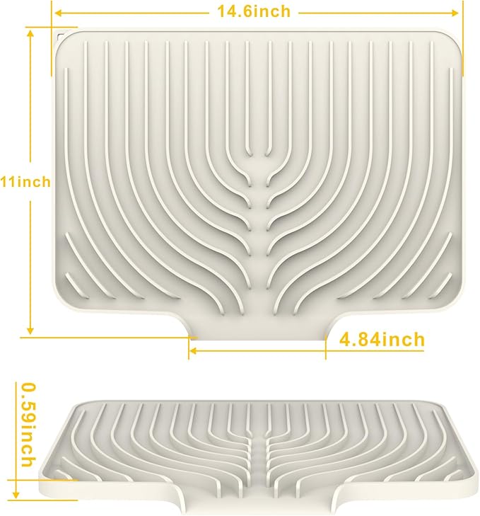 Silicone Drying Mat for Kitchen Counter , Dish Drying Rack Matt with Built in Drain, Small Dry Mats for Dishes Drying Pad for Kitchen Counter (14.6×11inch, cream)