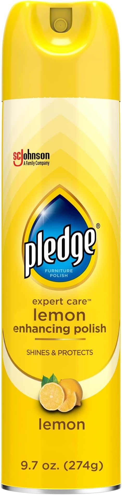 Pledge Enhancing Polish Spray, Wood Furniture & Stainless Steel Polish, Remove Dust and Fingerprints, Fast Shine and Protect, Prevent Scratches & Knicks - Lemon Scent, 9.7oz