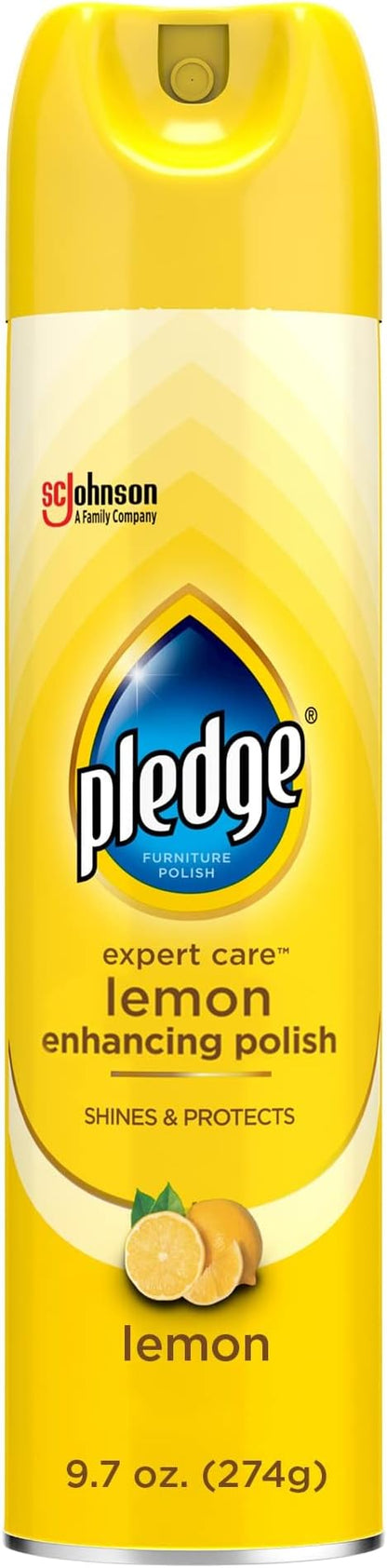 Pledge Enhancing Polish Spray, Wood Furniture & Stainless Steel Polish, Remove Dust and Fingerprints, Fast Shine and Protect, Prevent Scratches & Knicks - Lemon Scent, 9.7oz