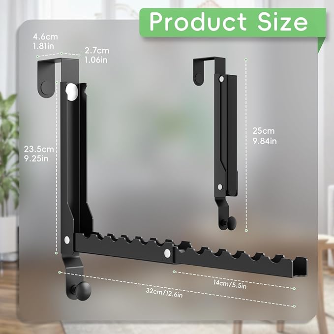 Over the Door Hooks, Extended Over the Door Clothes Hanger with 11 Ridges,Space-Saving Over the Door Rack,Door Hooks for Hanging Clothes,Larger Capacity Over the Door Hanger (2, Black(Update))