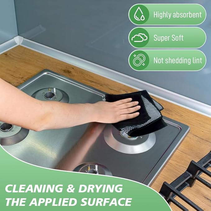 SINLAND Microfiber Dish Cloth Kitchen Cleaning Dish Towel Absorbent Fast Dry Streak Free Cleaning Cloths Poly Scour Side for House, Kitchen 12 Inch x 12 Inch 20 Pack Black