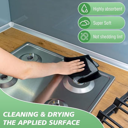 SINLAND Microfiber Dish Cloth Kitchen Cleaning Dish Towel Absorbent Fast Dry Streak Free Cleaning Cloths Poly Scour Side for House, Kitchen 12 Inch x 12 Inch 20 Pack Black