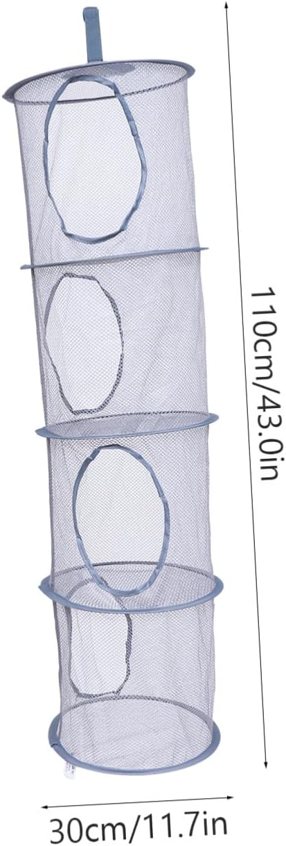 Happyyami Foldable Mesh Hanging Storage Basket 4-Tier Clothes Dryer Organizer Breathable Toy and Laundry Drying Rack for Home Use