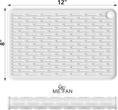 ME.FAN Silicone Dish Drying Mat for Kitchen Counter, Dish Drying Pad for Sink, Refrigerator or Drawer, Countertop Protection Pad S - 12'' x 8'' - White