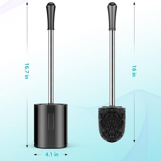 Toilet Brush and Holder, 3 Pack Compact Size Toilet Bowl Brush with Stainless Steel Handle, Small Size Plastic Holder Easy to Hide, Space Saving for Storage, Drip-Proof, Easy to Assemble Black