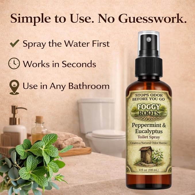 Peppermint & Eucalyptus Pre-Poop Toilet Spray – Stops Odor Before It Starts, Bathroom Odor Eliminator for Toilet, 4 oz (200+ Uses) Travel, Home & Work
