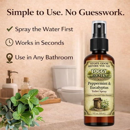 Peppermint & Eucalyptus Pre-Poop Toilet Spray – Stops Odor Before It Starts, Bathroom Odor Eliminator for Toilet, 4 oz (200+ Uses) Travel, Home & Work