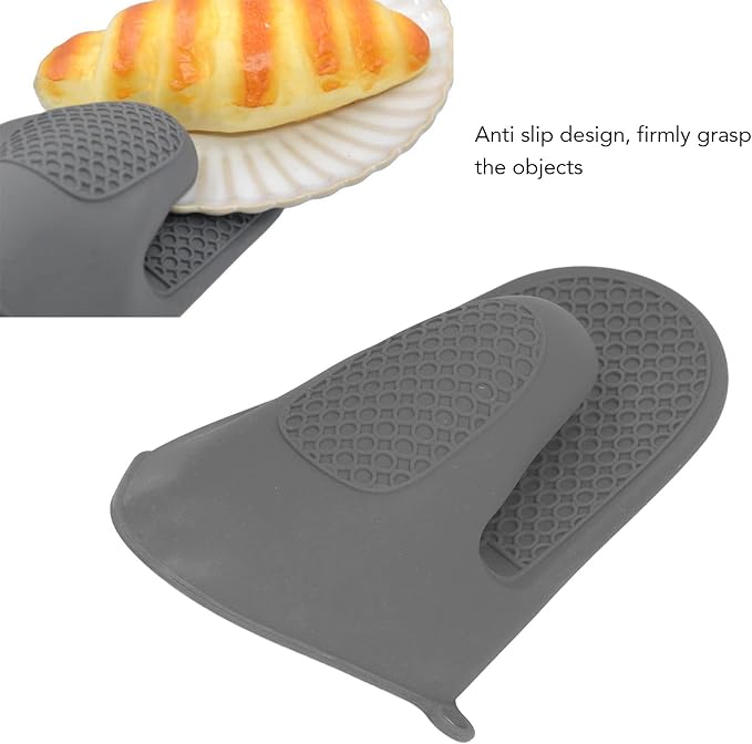 Silicone Oven Mitts, 2Pcs Mini Oven Mitts Rubber Oven Glove, Antiskid Waterproof Oven Gloves, Thickened Anti Scalding Cooking Mitts, for Kitchen, Baking, BBQ(Grey)